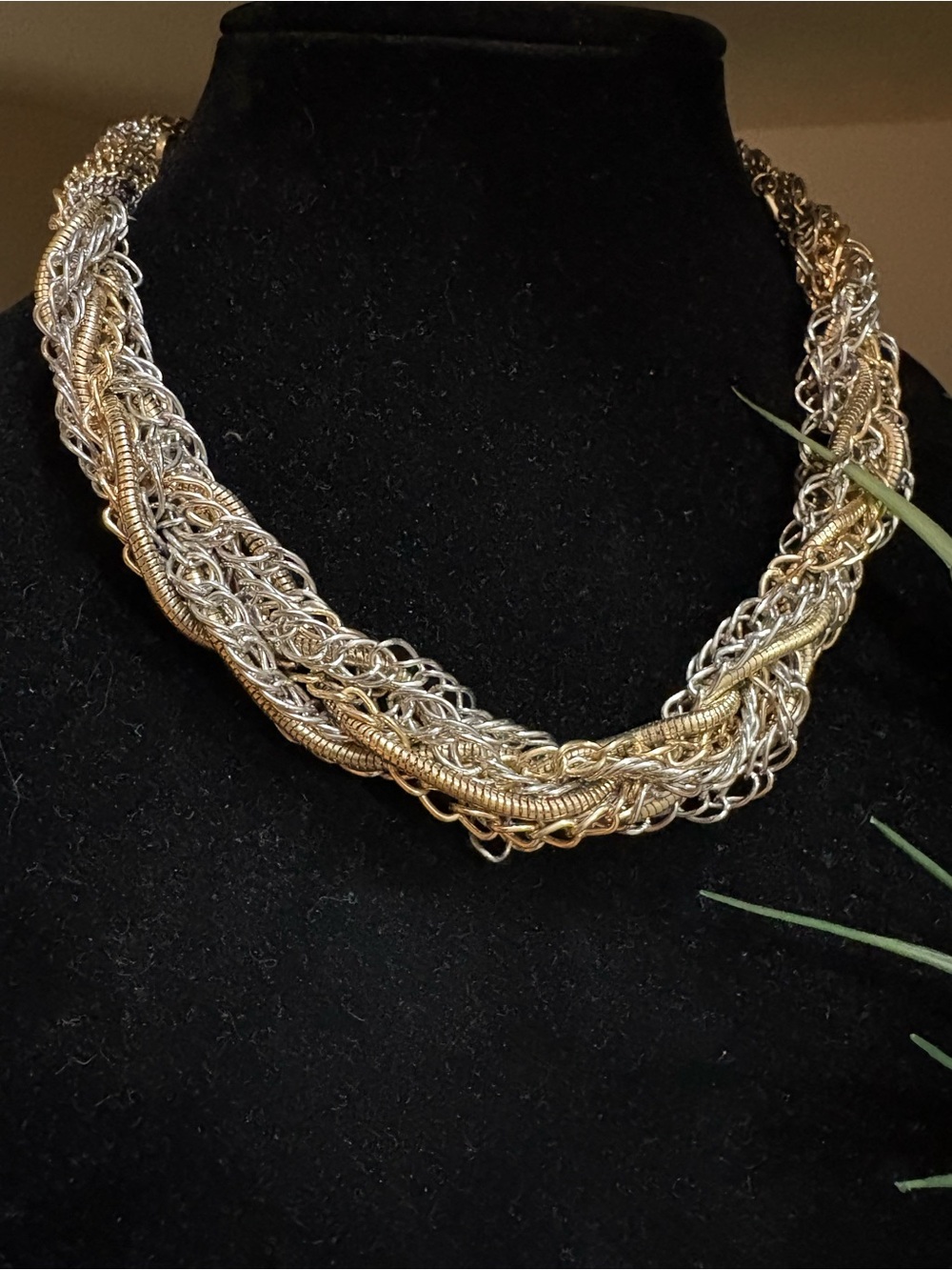 Elegant Two-Tone Braided Chain Necklace - Gold and Silver